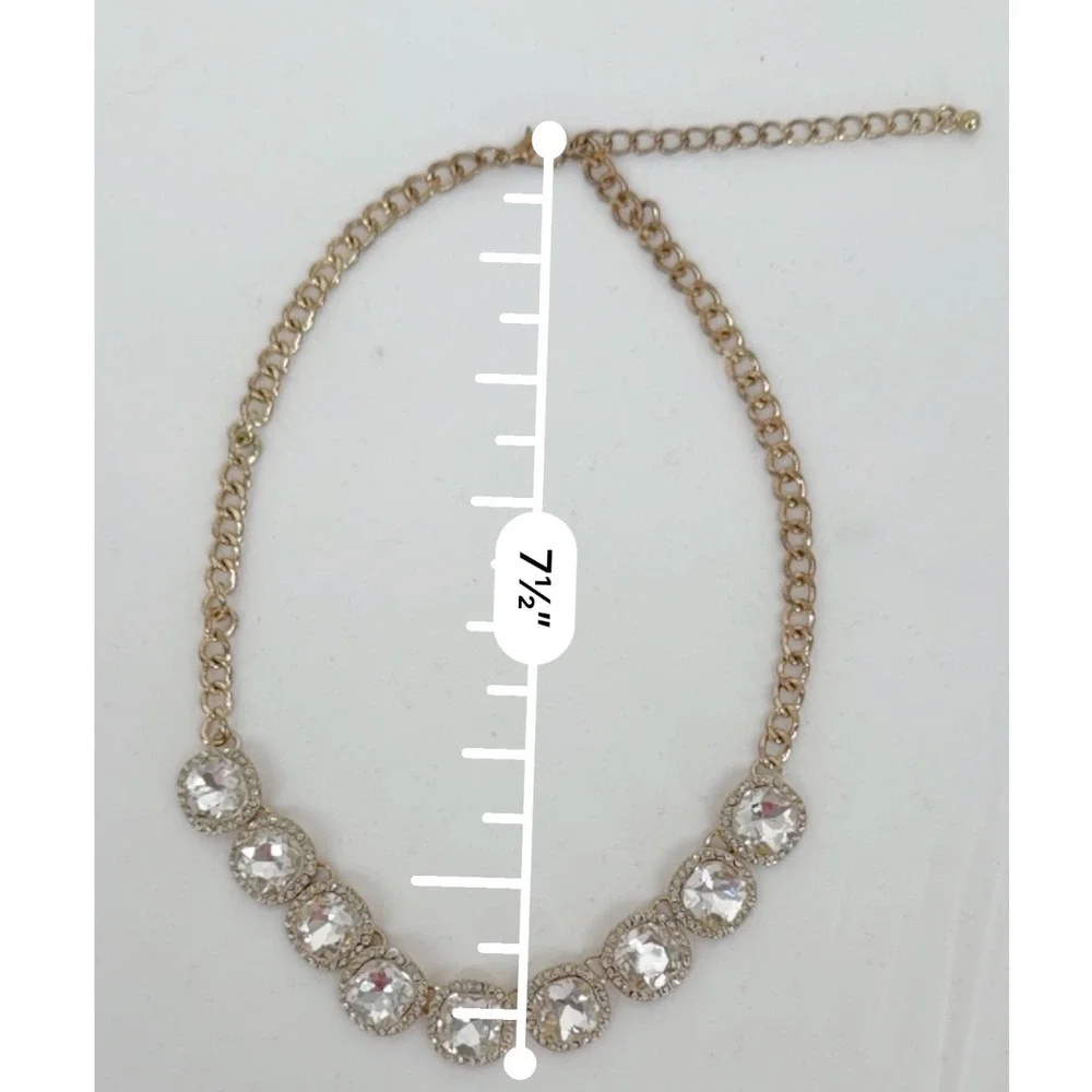 Gold Tone Clear Crystal Rhinestone Halo Bib Statement Necklace Adjustable 103-42